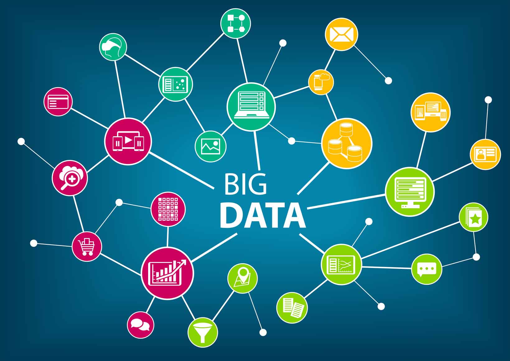 Big data and analytics concept. Connected devices and informatio